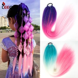 Leeons Jumbo Ponytail Mix Tinsel Glitter Braids Ponytail With Rubber Band Synthetic Ponytail For Woman Girls Kids Daily Party