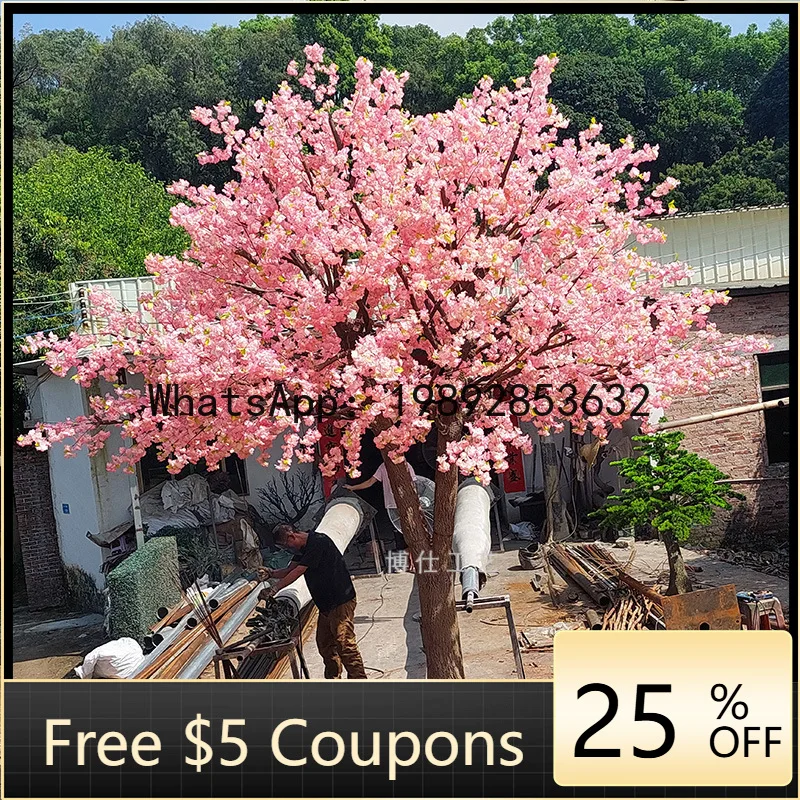 

Z4 Large Artificial Blue Jacaranda Cherry Blossom Tree with Pillar Cover Peach Blossom Fake Tree for Mall Hotel Decoration