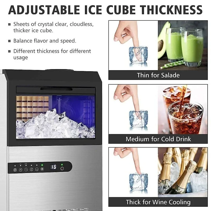 LifePlus Commercial Ice Maker Machine 100Lbs/24H, Stainless Steel Under Counter ice Machine with Large Storage Bin