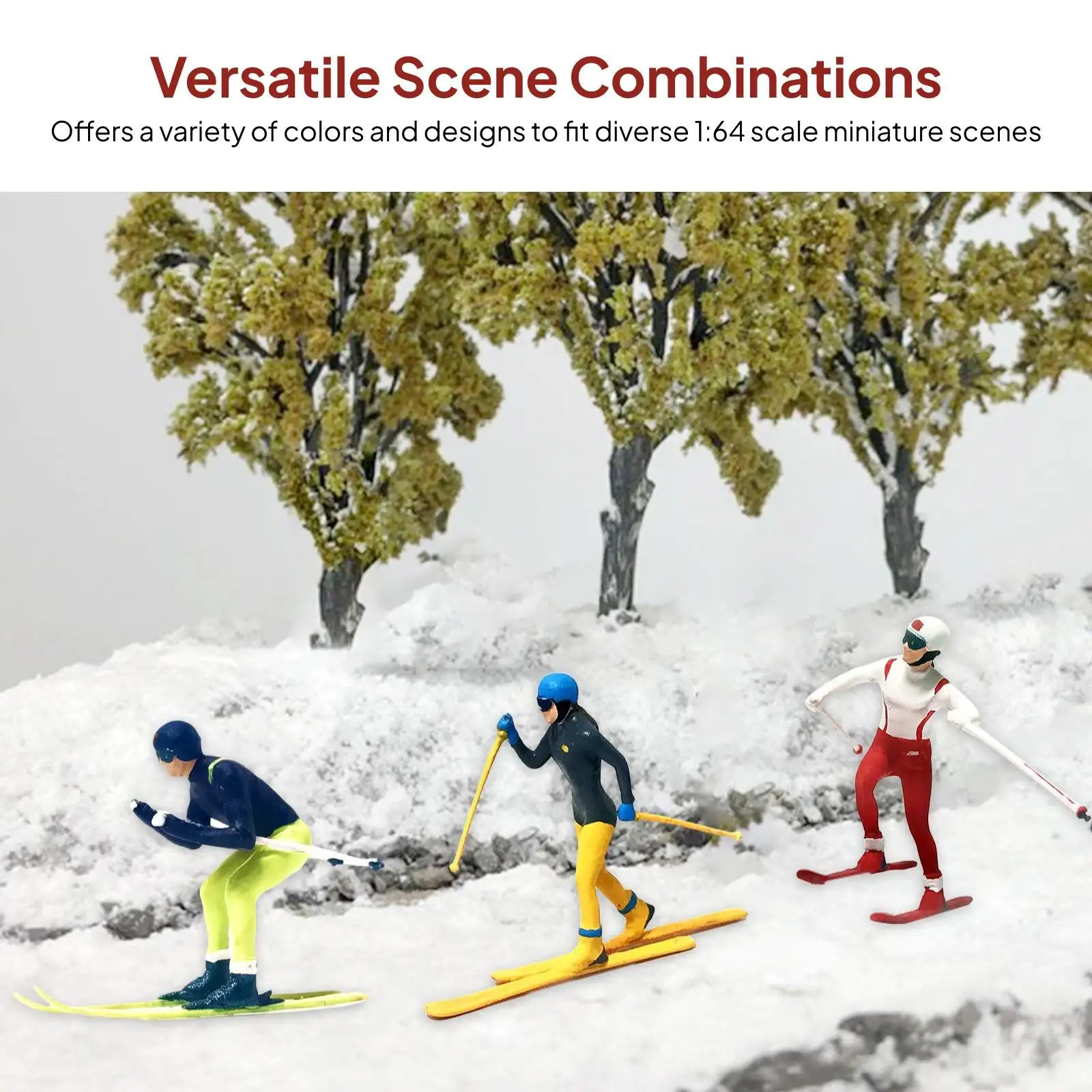 

6 миниатюрных фигурок лыжников, расписанных вручную, масштаб 1/64, аксессуары для оформления