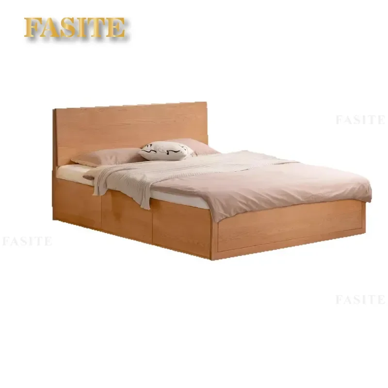 For Solid Wood Cherry Box Bed with Drawers Modern Simple High Storage Bedroom Furniture Air Pressure Lift Mechanism Home