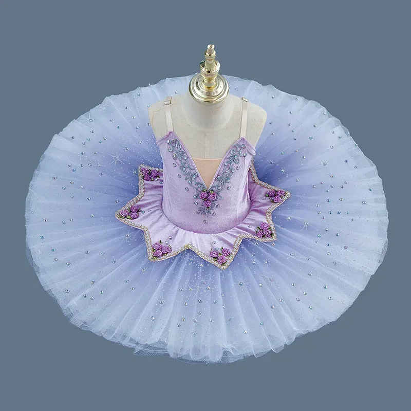 

Girls Purple Rhinestone Flower Ballet Tutu Dress Professional Ballerina Costume Kids Stage Performance Competition Dancewear