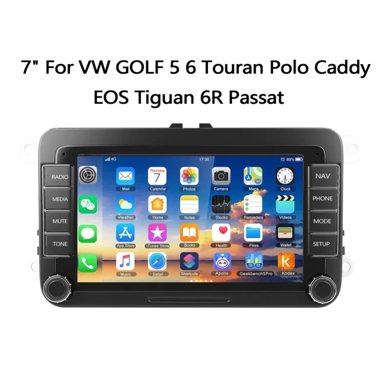 ESSGOO 7-calowe radio samochodowe z Androidem 15, 64 GB, bezprzewodowe CarPlay, Android Auto, nawigacja GPS do VW Golf 5 6 Touran Polo Caddy EOS Tiguan 6R Passat Seat FM BT RDS SWC Mirror Link — 2
