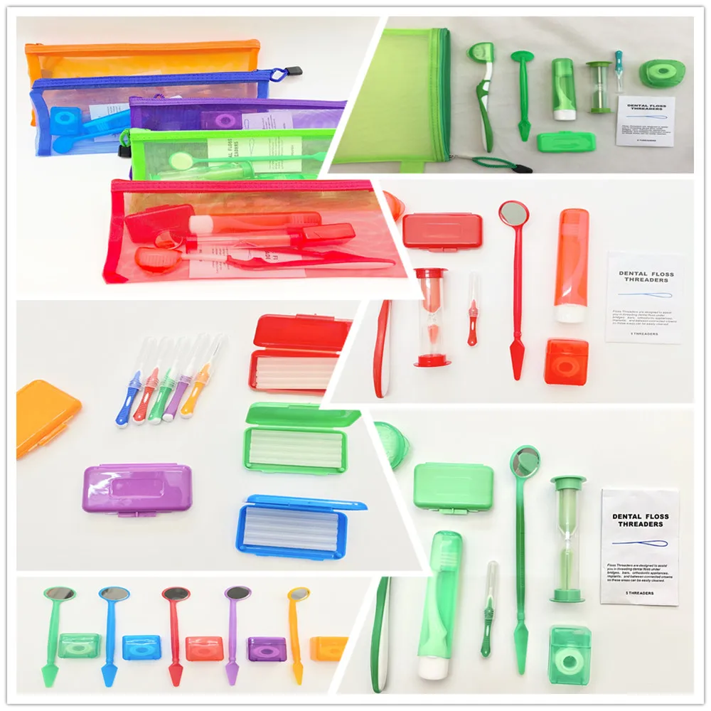 8pcs/set Travel Orthodontic Braces Care Cleaning Kit Foldable Toothbrush Interdental Brush Floss Threader Wax Sand Timer Mirror