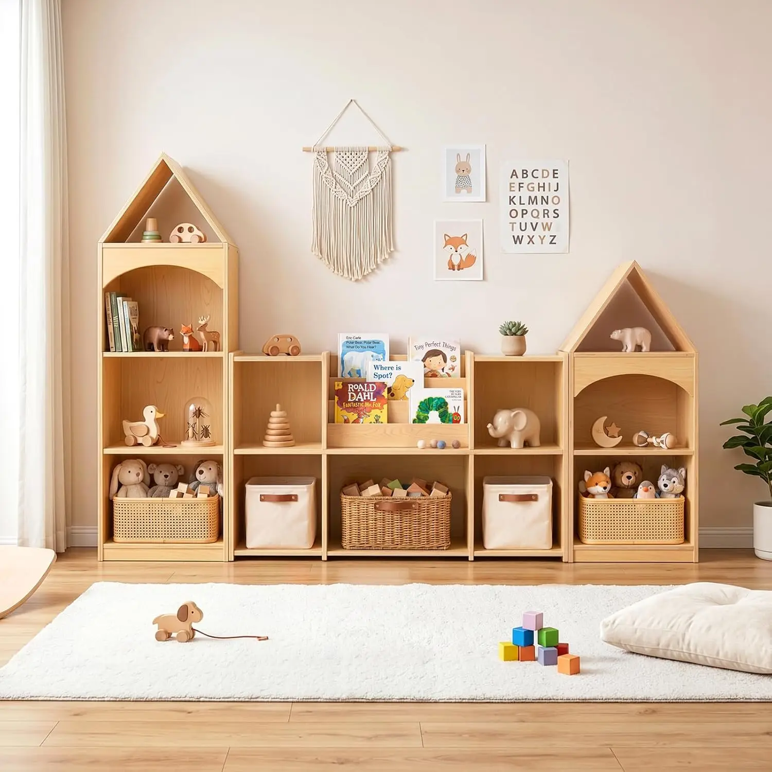 Montessori Bookshelf & Toy Storage, FSC 5-Compartment Cabinet for Kids Classroom Playroom, 45.6