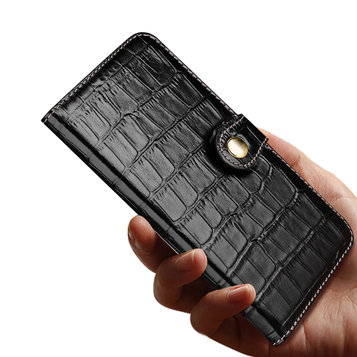 100% جلد طبيعي التمساح الملمس فتحة للبطاقات غطاء المحفظة ل TCL 505 505s 503 501 Filp زر مغناطيسي للصدمات جراب هاتف