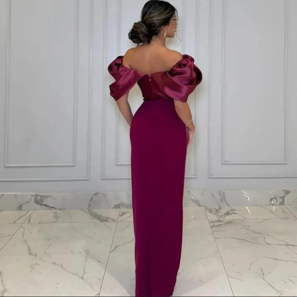 Flechazo Simple Short Sleeves Evening Dress Customized Straight Floor Length Sexy Open Back Off the Shoulder Party Gowns