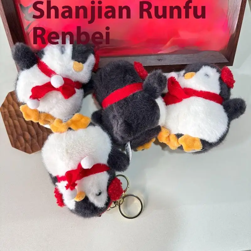 Adorabile portachiavi giocattolo morbido con pinguino di Natale; Portachiavi con bambola di cartone animato farcito; Regalo decorativo da appendere per zainetto di Natale