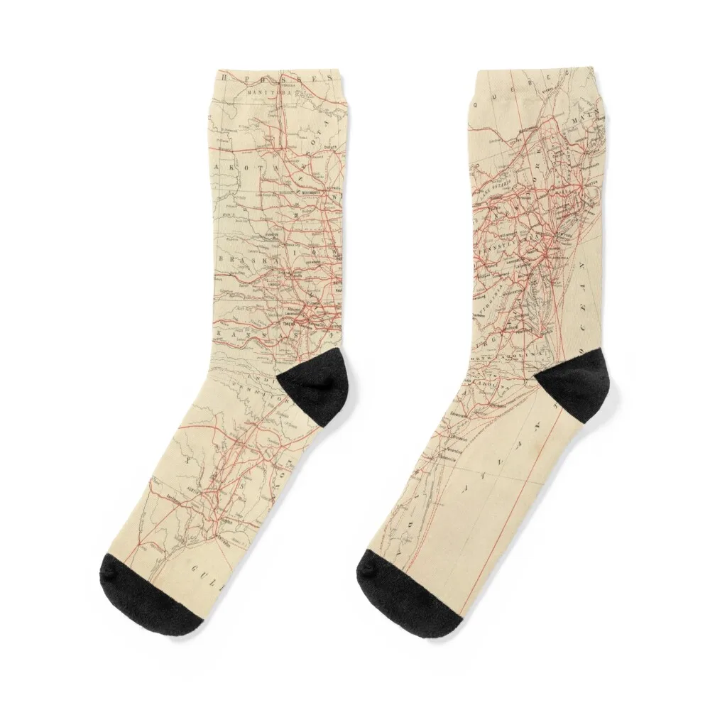 Old United States Railroad Map (1884) Vintage US Railway Atlas Socks men cotton high quality hockey Male Socks Women's