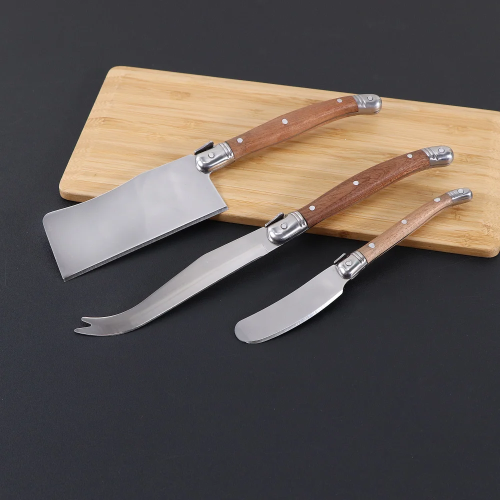 3pcs Laguiole Cheese Knife Set Solid Rosewood Handle Butter Spreader Stainless Steel Butter Knife Cheese Tools