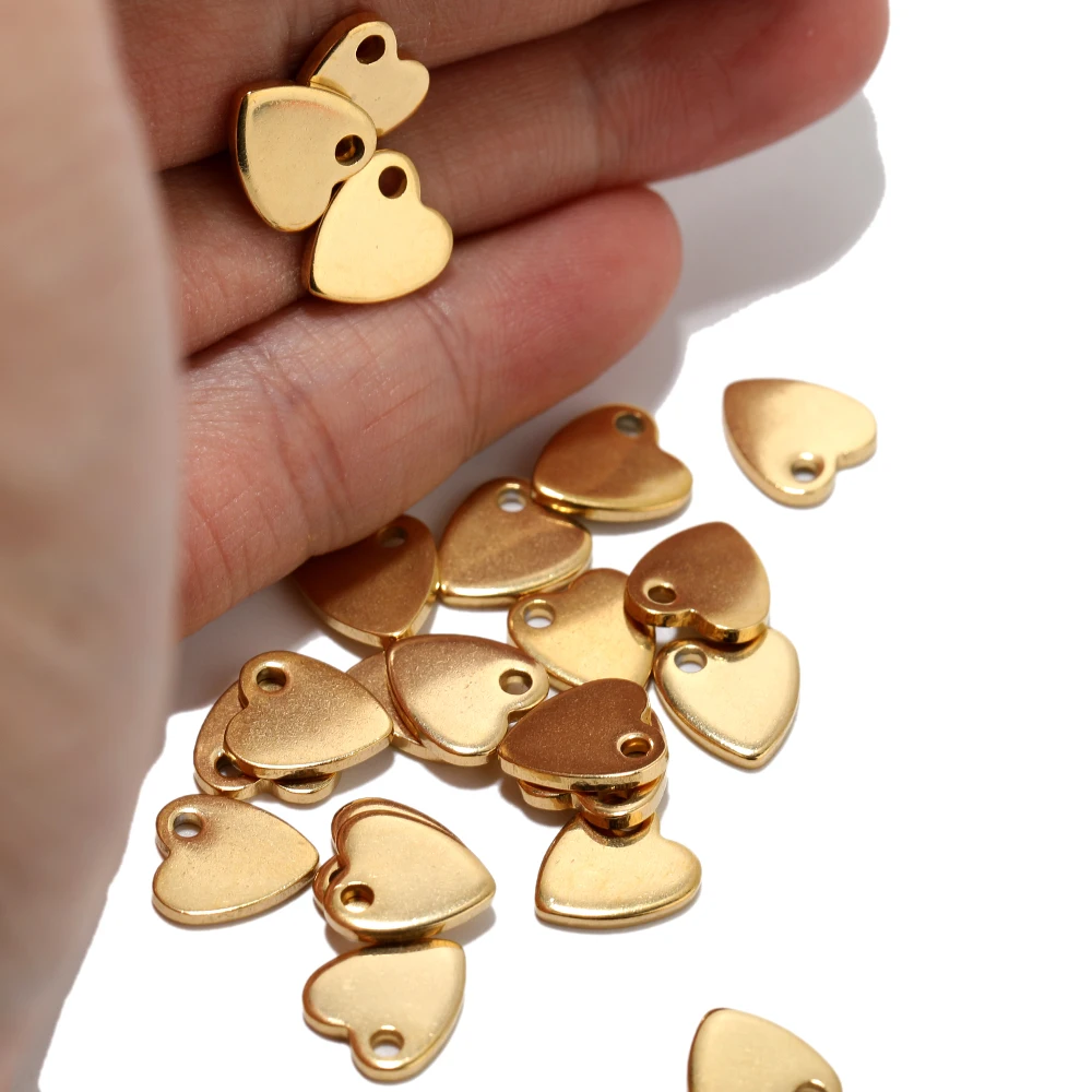 20pcs Stainless Steel Small Flat Heart Pendant Charms for DIY Jewelry Making Necklace Ornaments Bracelet End Tail Charm Supplies