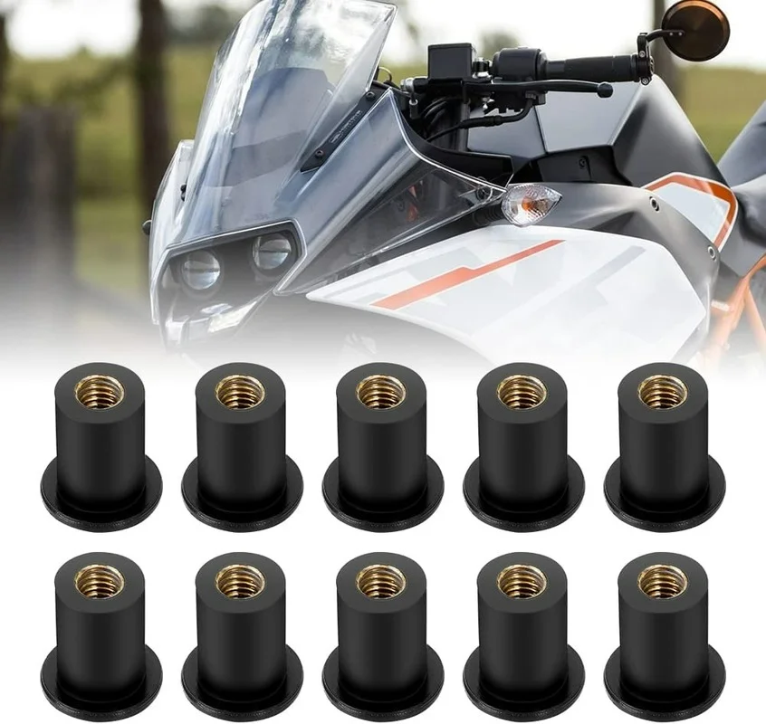 10PCS M4 M5 M6 Motorcycle Metric Rubber Well Nuts Windscreen Fairing Cowl Anodized Aluminum Moto Screws Bolts Accessories