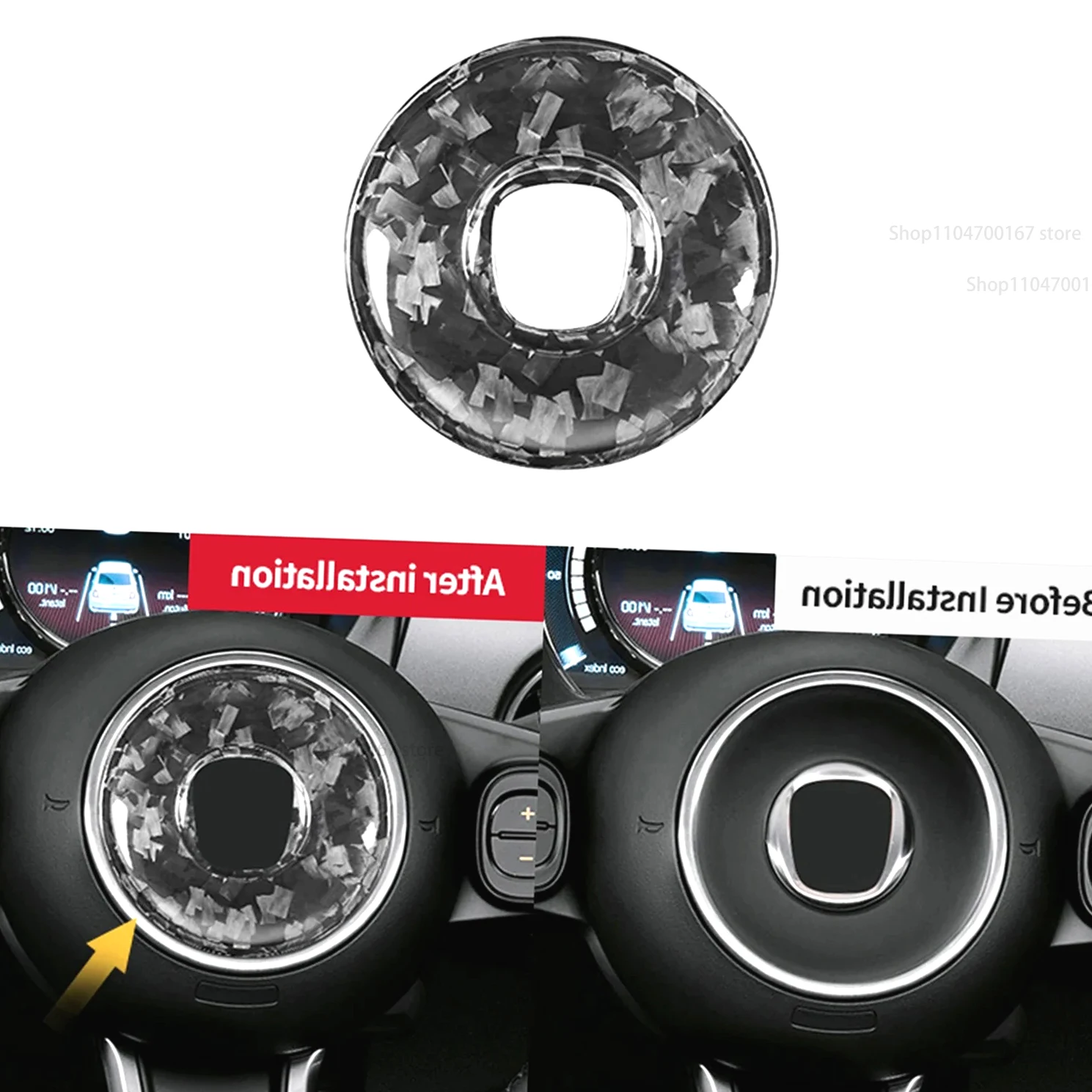 

New！ Dry Carbon Fiber Interior Steering Wheel Center Ring Panel Cover Trim Decorative Sticker For Fiat 500 Abarth 595 695 2008-2