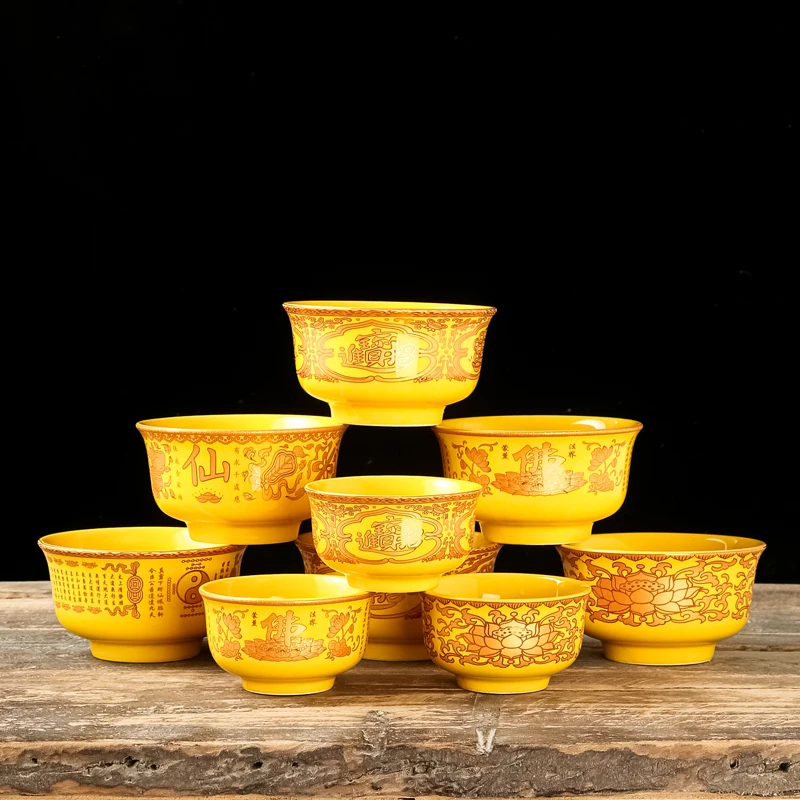 Ceramic Supply Bowl Sacrificial Tabletop Ornaments Buddhist Hall and Buddhist Utensils Pray for Auspiciousness Feng Shui Decor