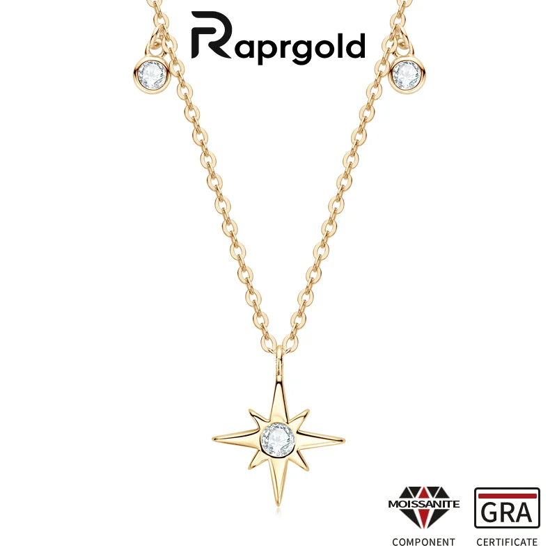 RAPRGOLD GRA معتمد كامل مويسانيتي دلاية شكل نجمة القلائد للنساء 925 الاسترليني قلادة فضية سلاسل مجوهرات الزفاف هدية