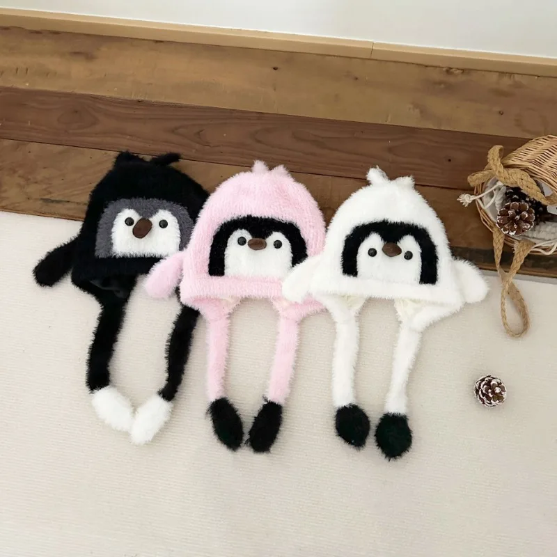Penguin Shaped Baby Plush Hat, Winter Warm and Thick for Boys and Girls, Ear Protection Autumn and Winter Baby Head Cover Hat