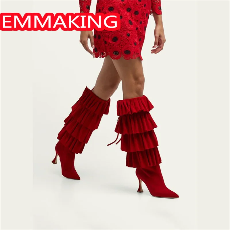 هامش الزهور موضة حذاء برقبة للركبة 2024 النساء بلون أشار تو 9 سنتيمتر السيدات بوتاس دي invierno الفقرة موهير حجم 44