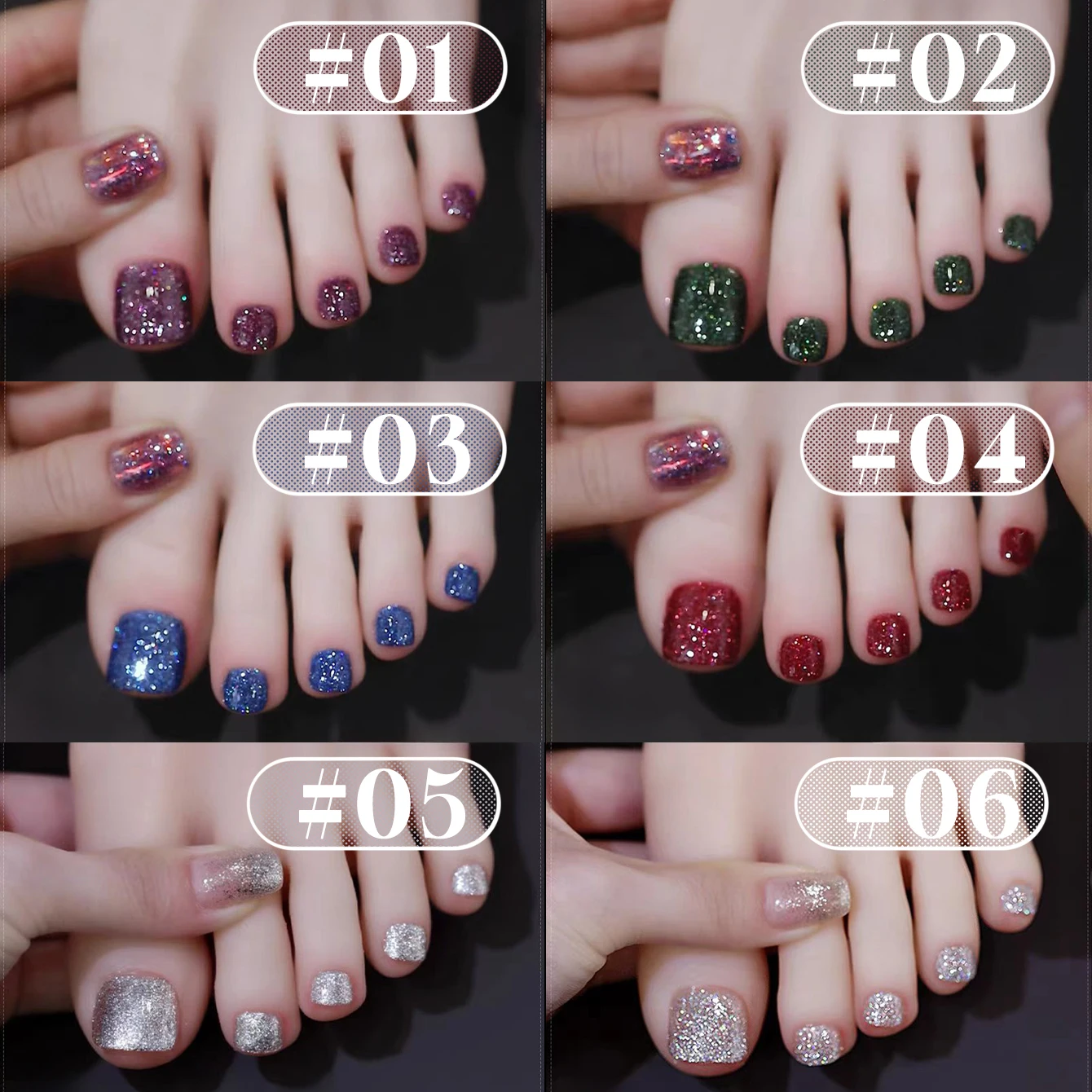 1-6PCS Flash Red Silver Purple Blue Green Diamond Gel Nail Polish 2025 Autumn and Winter Atmosphere Toenail Diamond Manicure