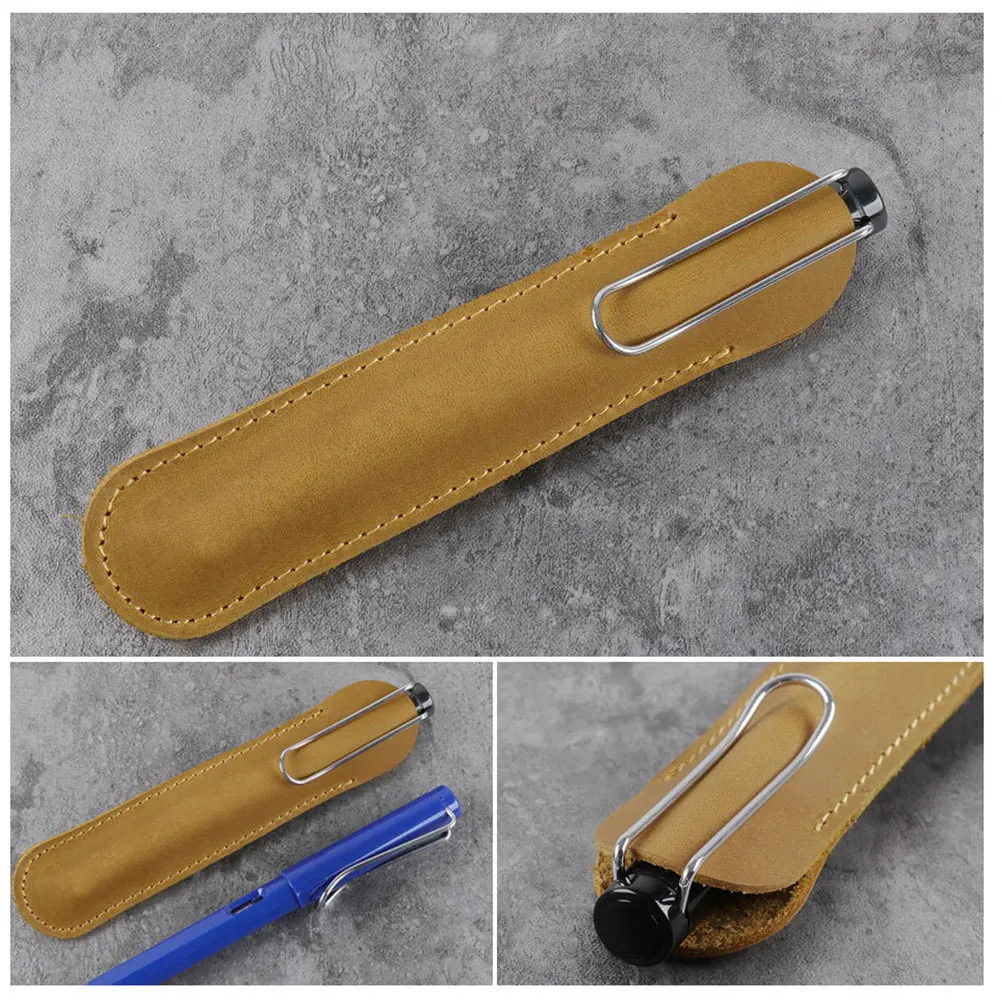 

Retro Pen Case Holder Pouch For Fountain Ballpoint Pens Design Business College Office Use Camel Small