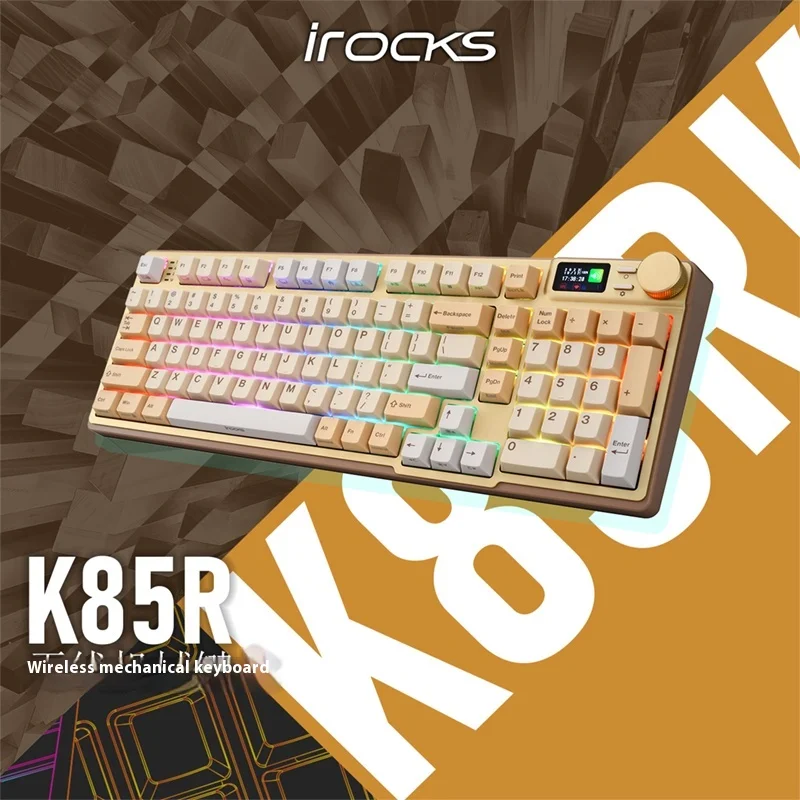 Irocks k85r teclado mecânico sem fio tri modo liga de alumínio botão multifuncional plugue quente rgb teclado para jogos personalizado