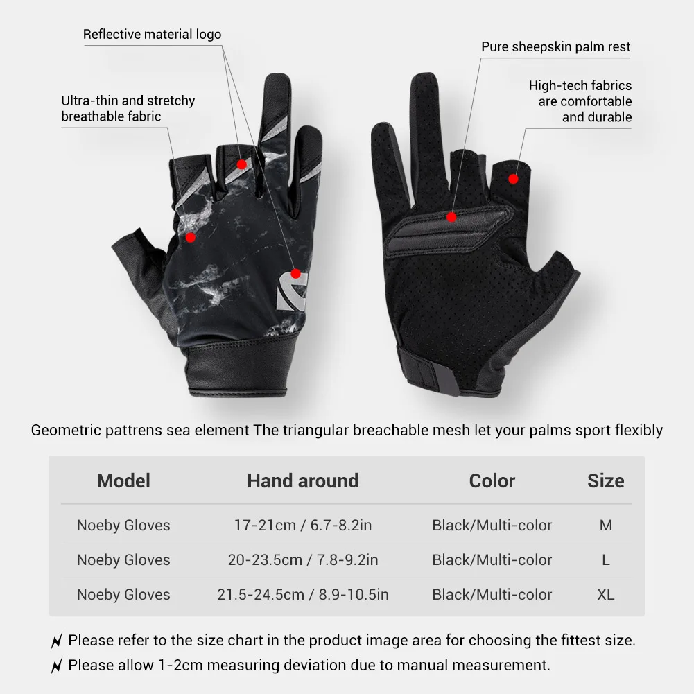 Noeby-guantes de pesca de medio dedo UPF50 +, protección solar UV, secado rápido, antideslizantes, ultrafinos, para exteriores, kayak, pesca, deportes