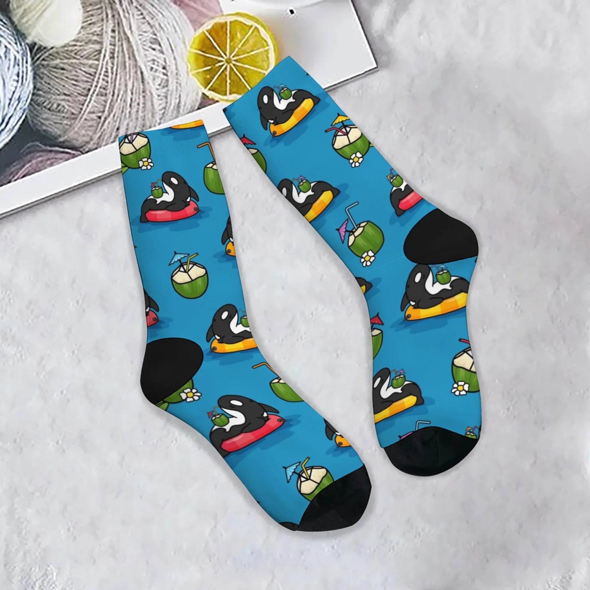 Harajuku Retro Sommer Strand Cartoon Orca Druck männer Socken Bequeme Atmungsaktive Rutschfeste Casual Socken Street Style Crew Socken