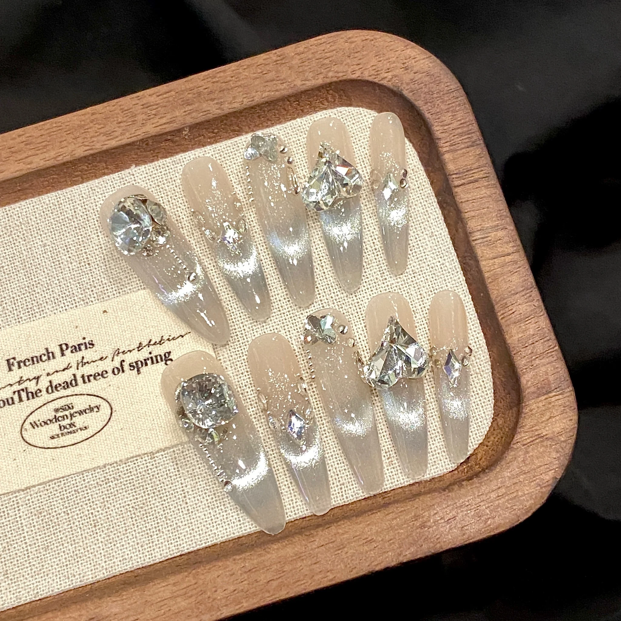 

10pcs Handmade Pressed Stiletto Nail,Nice Fake Nails, Shiny Love Butterfly Diamond French Cat's Eye,Suitable For Women To Use