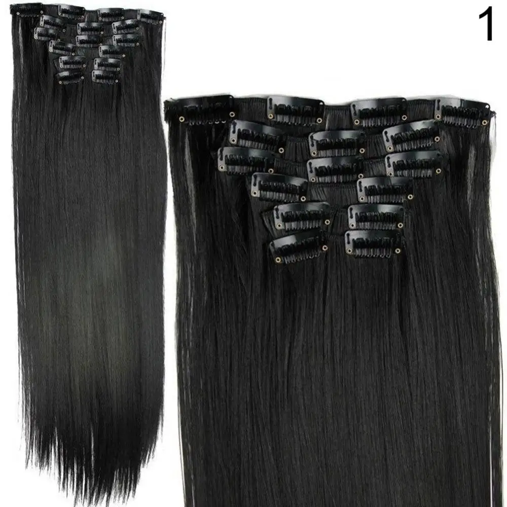 Clipe de fibra de alta temperatura extensão do cabelo, peruca reta resistente ao calor, Halloween Carnaval Costume Cosplay, 6pcs, 60cm