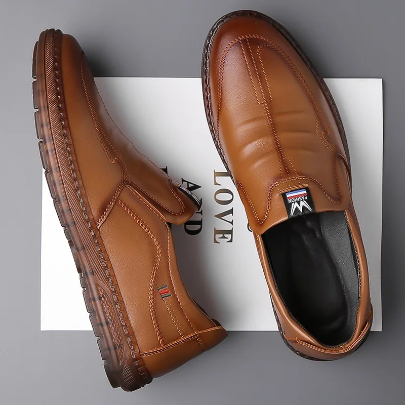 Men's Business Office Shoes Handmade Stitch Leather Dress Shoes for Men Slip on Oxfords Shoe Soft Sole Casual Flats Loafers