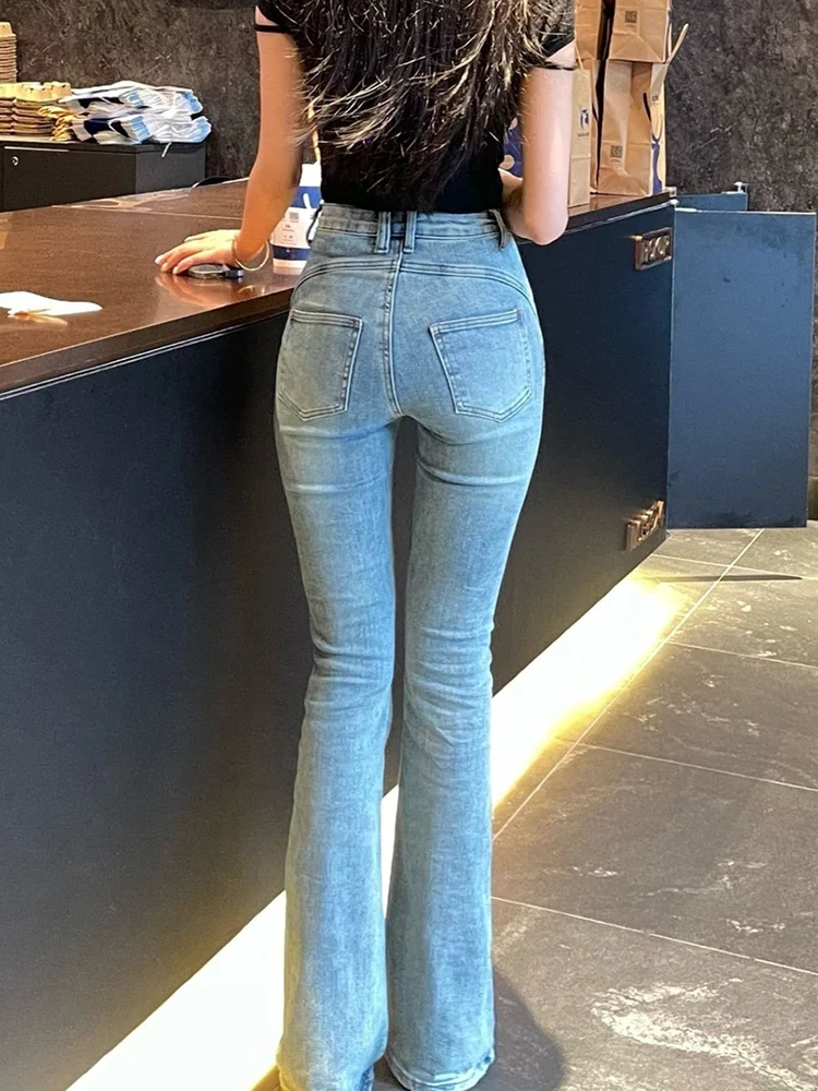 

High Waist Slim Fit Denim Capri Pants Elastic Design Faionable Personali Butt Lifting Micro Flared Jeans Slimming Effect