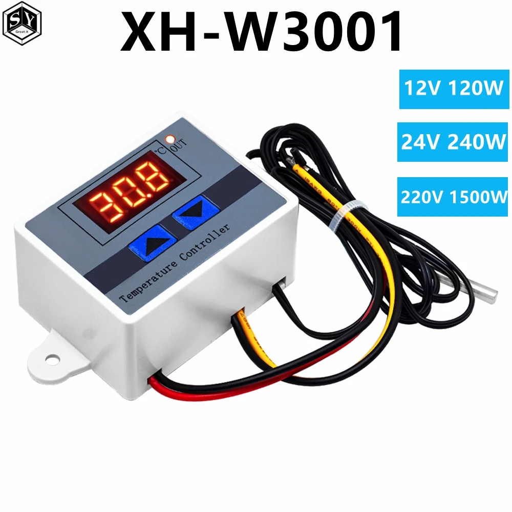 GREAT IT 10A 12V 24V 220VAC Digital LED Temperature Controller XH-W3001 for Arduino Cooling Heating Switch Thermostat NTC Sensor