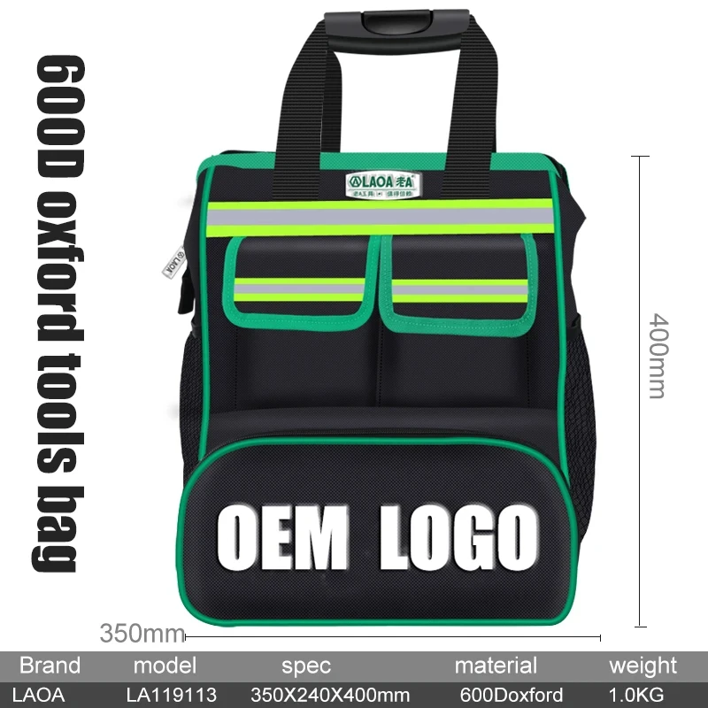 LAOA tas bahu peralatan 600D/1680D tebal Toolkit dengan strip reflektif