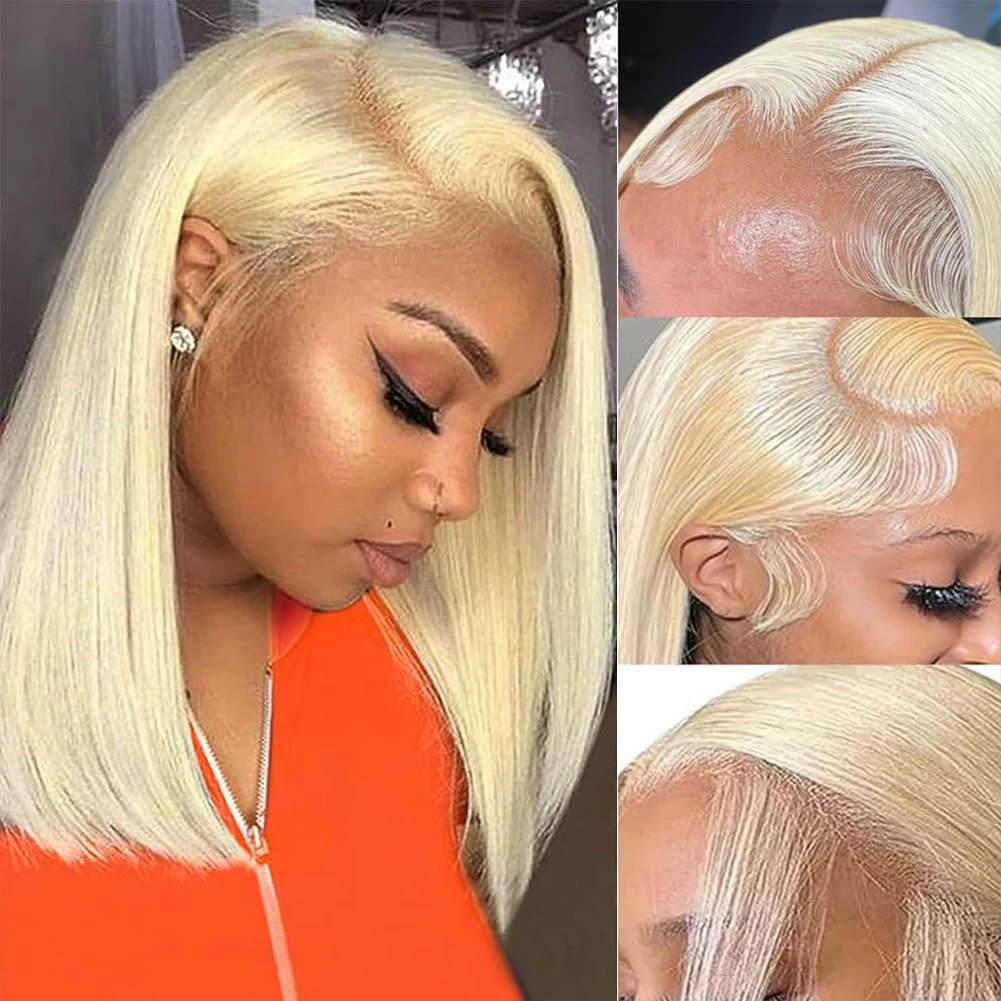 Bob Wig Human Hair 13x4 Lace Frontal HD Transparent Wigs Deep Part 180% Density 613 Blonde Lace Front Wigs PrePlucked With women