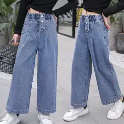 Spring Autumn Teenage Girls Denim Wide Leg Pants Children Trousers  New Fashion Girls Jeans 5 6 8 10 12 13 14 Years Kids Clothes