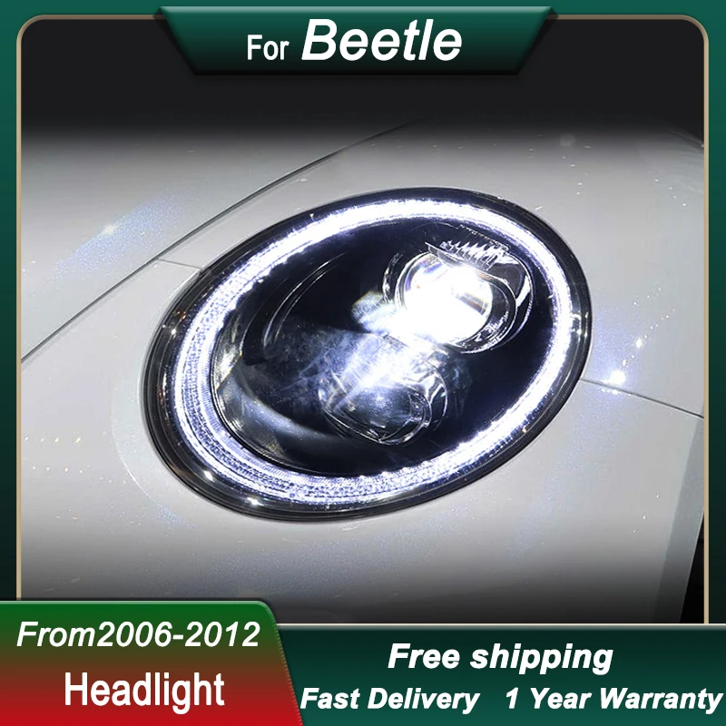 Faros delanteros de estilo de coche para VW Beetle 2006-2012, actualización a nuevo estilo, lámpara de cabeza LED completa, conjunto de luz delantera DRL