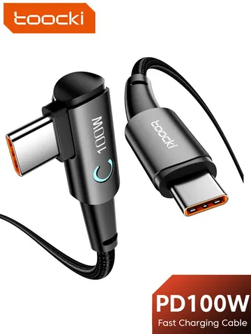 Toocki 100W USB C para USB C Cabo de 90 graus para iPad MacBook Pro Xiaomi Samsung Huawei Carregamento Rápido Tipo C Date Cord