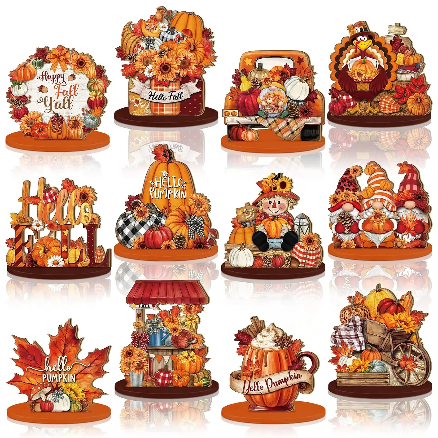 Wooden Pumpkin Turkey Fall Table Decoration 12 Pcs Autumn Home Thanksgiving Centerpiece Harvest Party Ornament