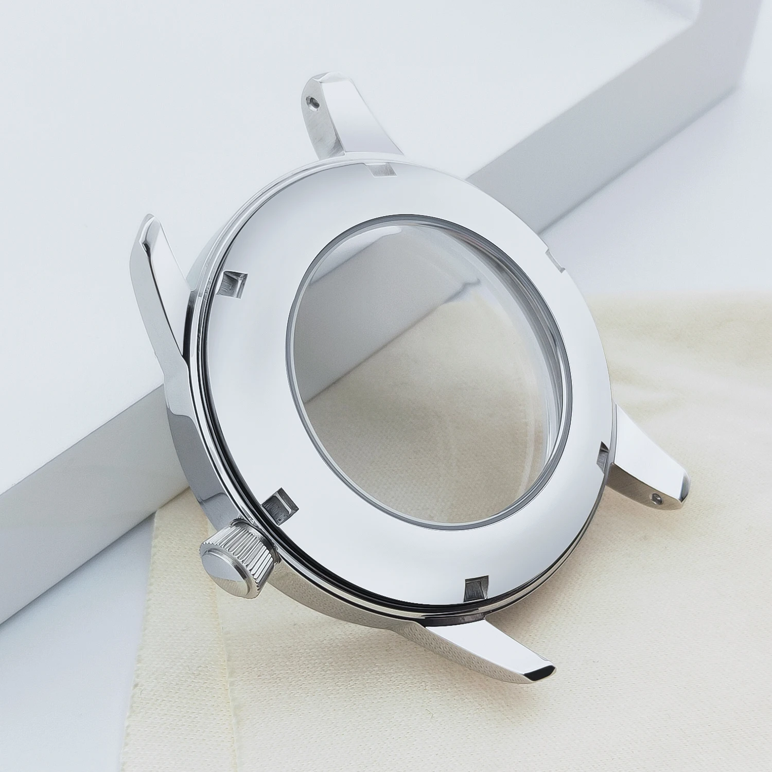 40 مللي متر ساعة كوكتيل تناسب NH38 NH35 الحركة التلقائية قوس الزجاج الشفاف الغطاء الخلفي الصلب الفضة دعوى 35 مللي متر الهاتفي