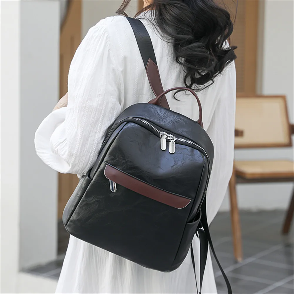 Mochilas de cuero de lujo para mujer, Mochila informal para niñas, Mochila Vintage negra, mochilas escolares para niñas, Mochila