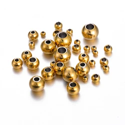 도매 50개/묶음 3mm 4mm 5mm 6mm 7mm 8mm 스테인리스 스틸 골드 원형 스페이서 비즈 DIY 쥬얼리 제작