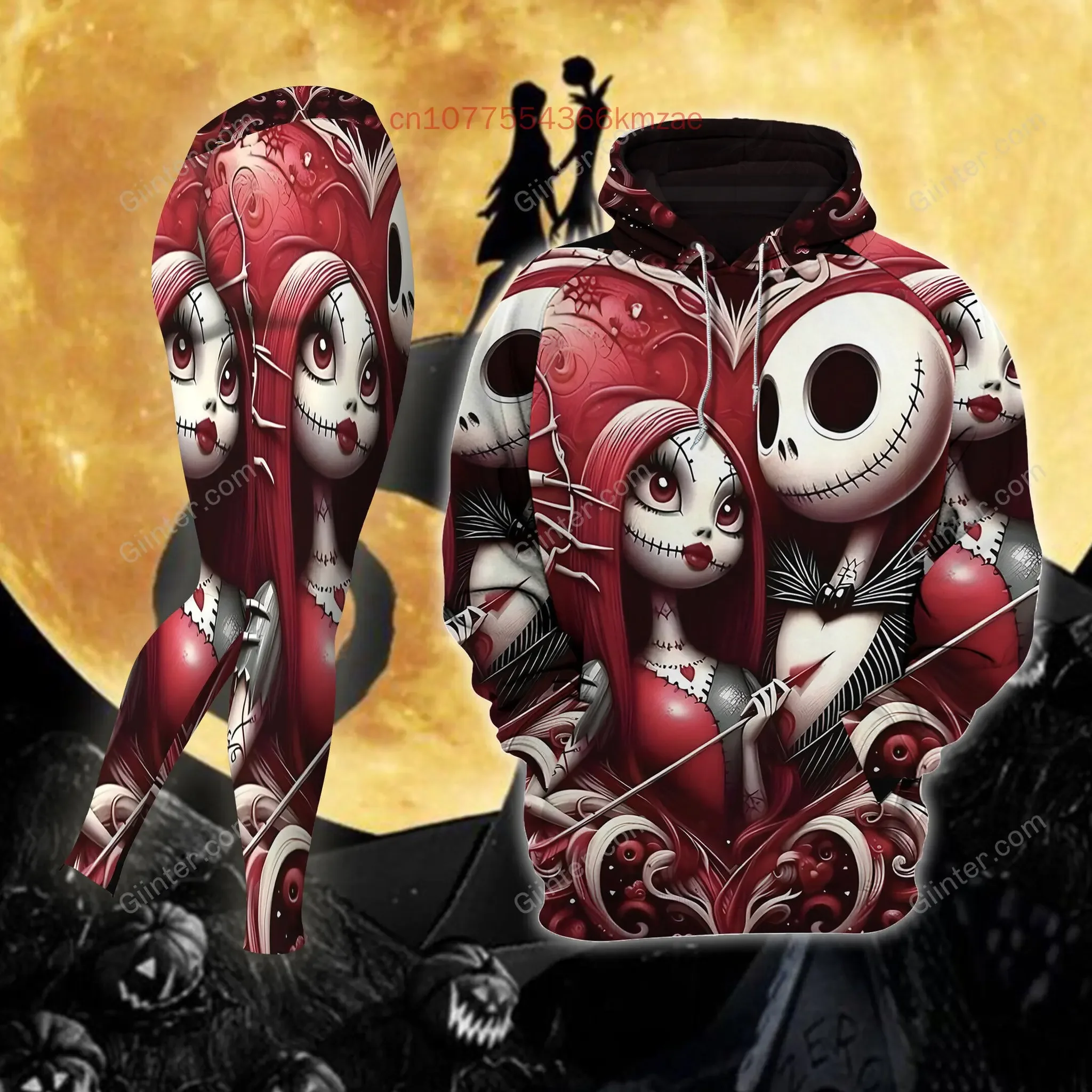 Personalizado disney jack skellington moletom com capuz e leggings feminino natal calças de yoga moletom moda esportes terno