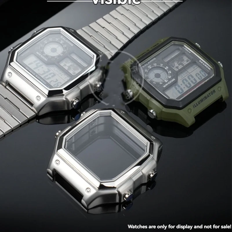 

Корпус из нержавеющей стали по индивидуальному заказу для часов Casio AE1200 AE1300, ретро, маленькие квадратные металлические аксессуары для модификации