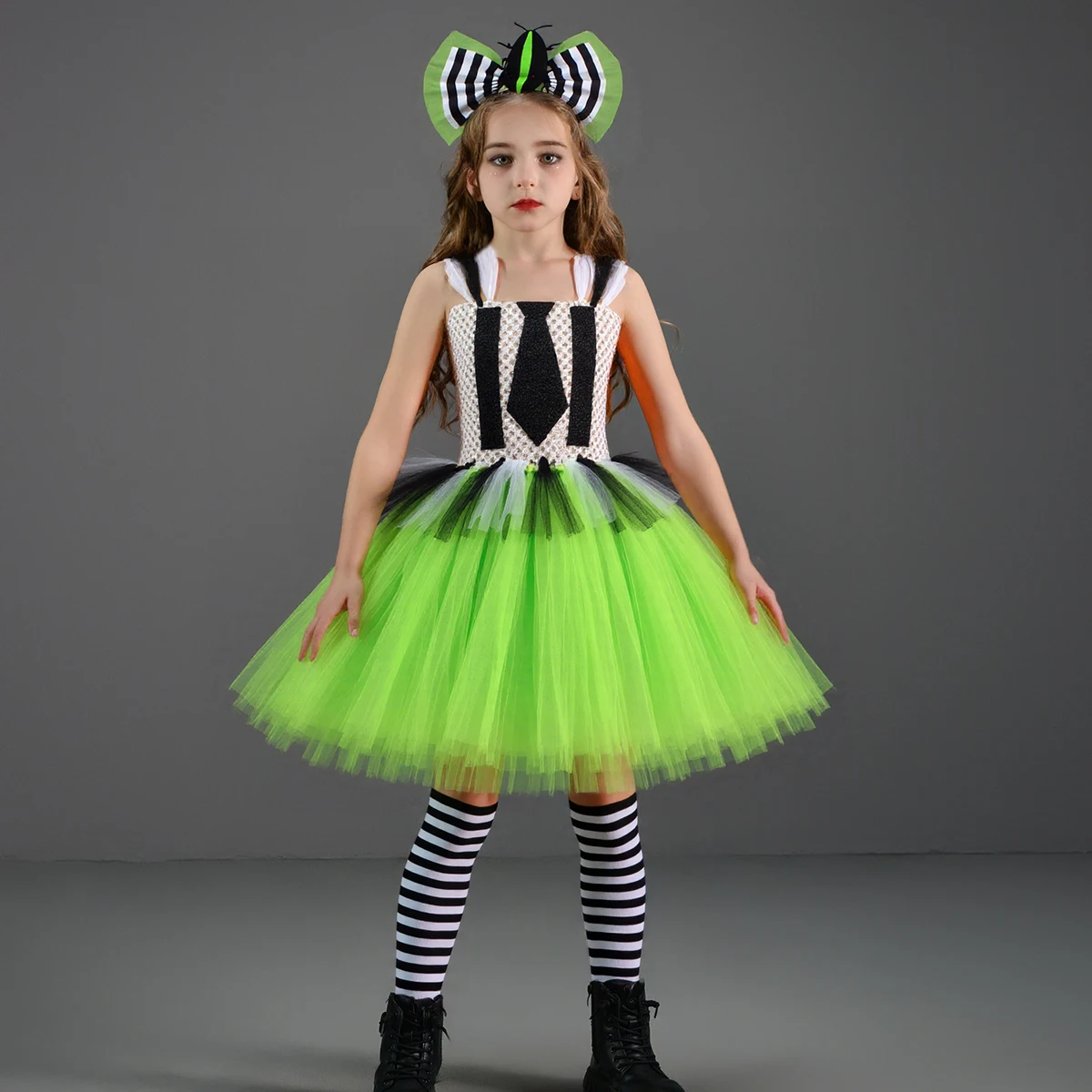Kids Beetle Juice Halloween Costume Girls Black White Striped Cosplay Fancy Tutu Dress Children Carnival Party Dress Up Clothes - view 5