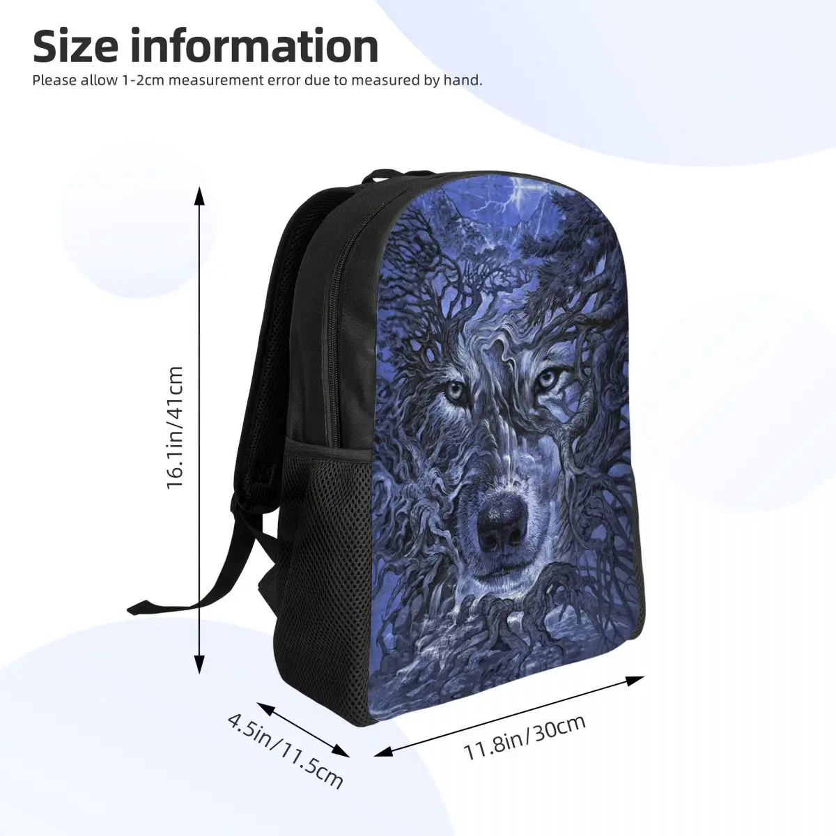 Wolf Tree Print Mochilas para mulheres e homens, Resistente à água, Saco de animais universitários, Bookbags