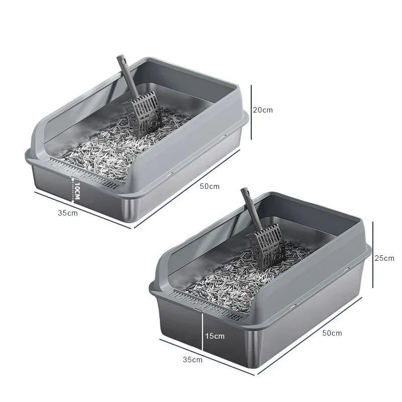 

Large Capacity Semi-Closed Cat Litter Box Stainless Steel Pet Toilet with Anti-Splash Tray Easy Clean PP Bath Basin Supplies A