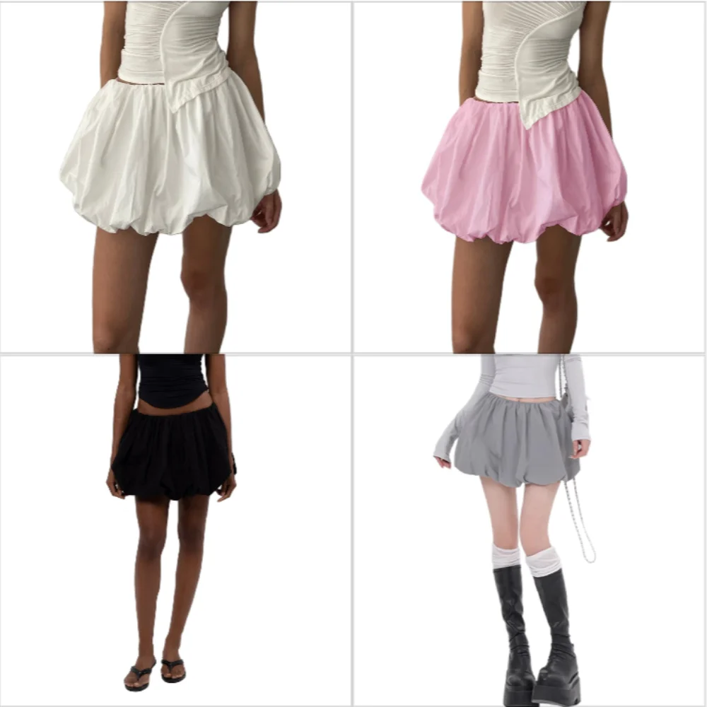 

Sweet Style Loose Fitting Lantern Mini Skirts Elastic Waist Short Bud Skirt Ruffles Streetwear Party Skirts Summer