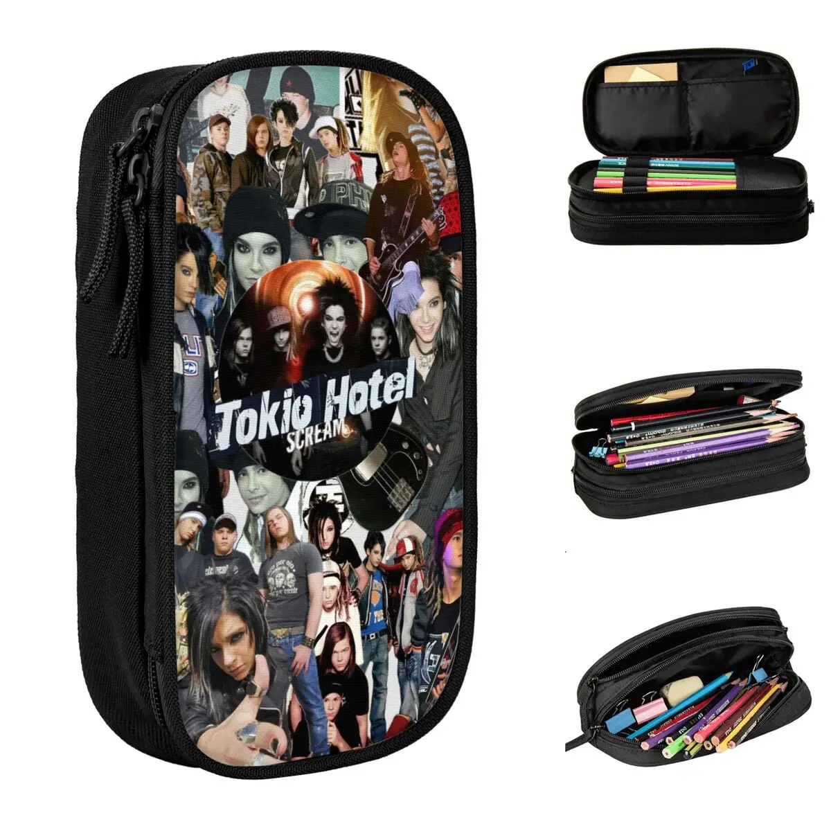 Tokio Hotel Collage Pencil Cases German Rock Pencilcases Pen Box for Girls Boys Big Capacity Bags Students School Stationery