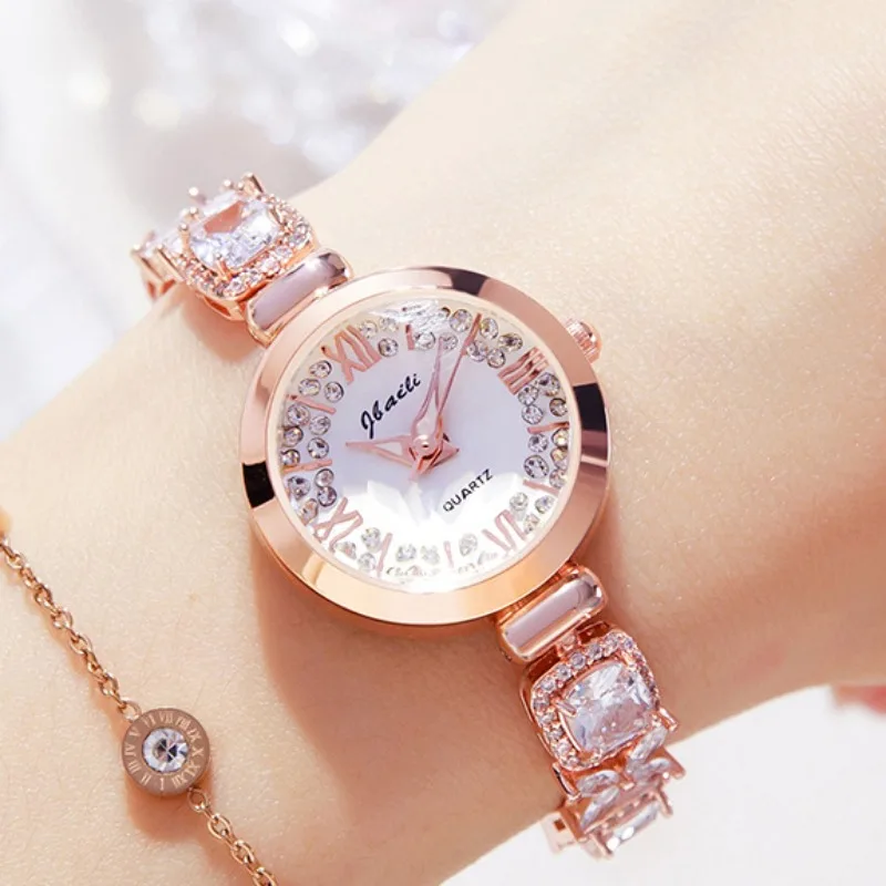 

Watch for Women Luxury Fashion Round Diamonds Quartz Watch Casual Rose Gold Exquisite Bracelet Clock Reloj Para Mujer Годинник