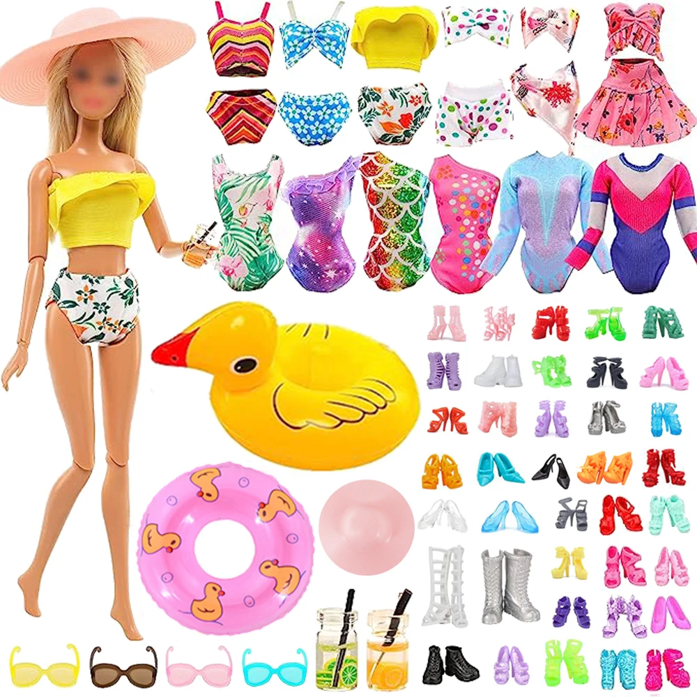 49Pcs Set Doll Accessories Doll Dress Swimsuit Surfboard Swimming Ring Shoes +... For Barbis&BJD Doll Clothes Accessories Toys