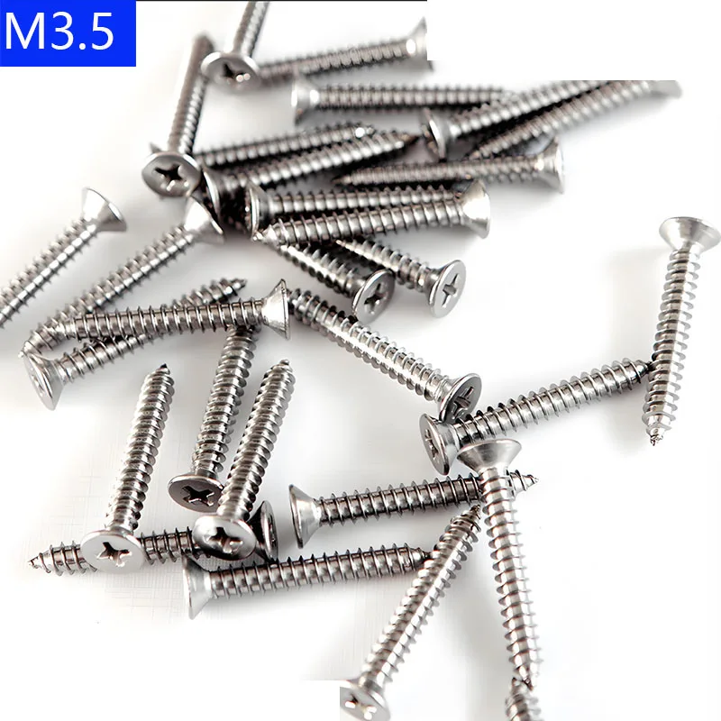 M3.5 304 Stainless Steel Flat Head Phillips Self Tapping Screws  Wood Screws GB 846  DIN 7982
